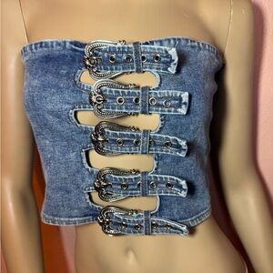 Windsor Denim Buckle Strapless Corset Tube Top NWT Size S Festival